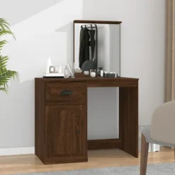 vidaXL Sminkbord>Sminkbord med spegel brun ek 90x50x132,5 cm konstruerat trä