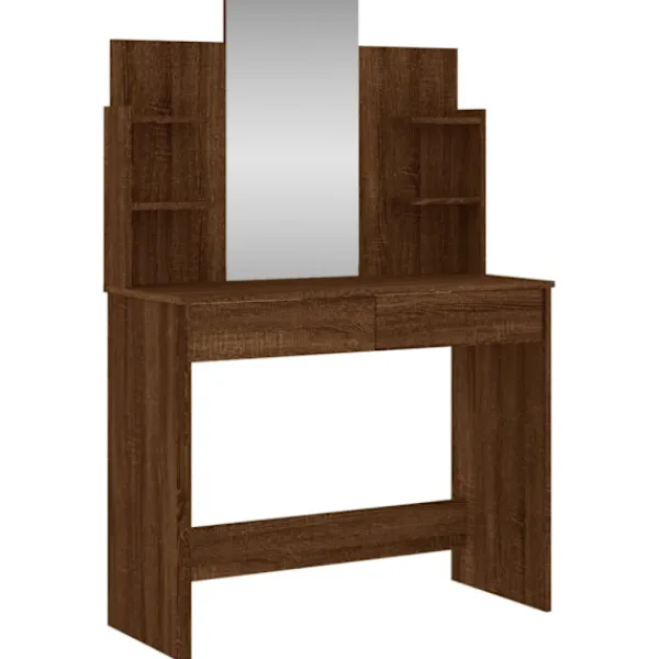 vidaXL Sminkbord>Sminkbord med spegel brun ek 96x39x142 cm