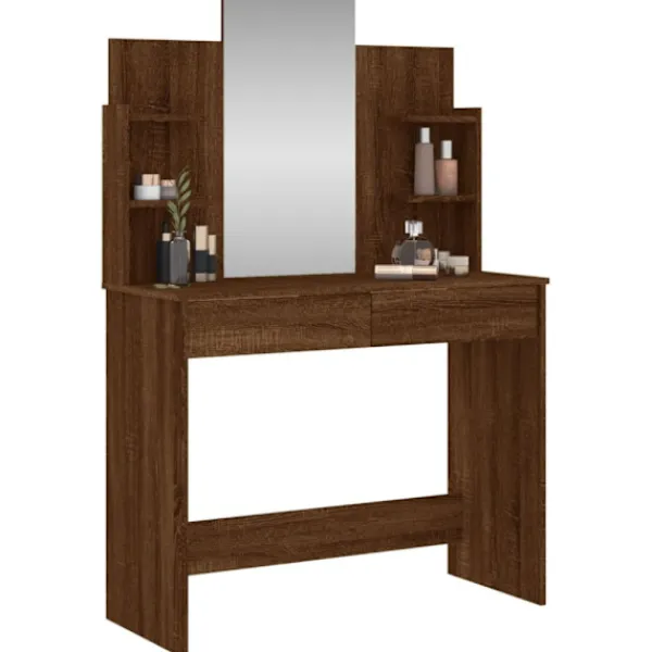 vidaXL Sminkbord>Sminkbord med spegel brun ek 96x39x142 cm