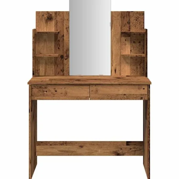 vidaXL Sminkbord>Sminkbord med spegel gammalt trä 96x39x142 cm
