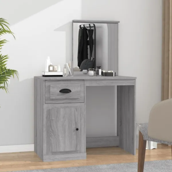 vidaXL Sminkbord>Sminkbord med spegel grå sonoma 90x50x132,5 cm konstruerat trä