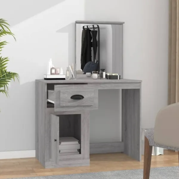vidaXL Sminkbord>Sminkbord med spegel grå sonoma 90x50x132,5 cm konstruerat trä