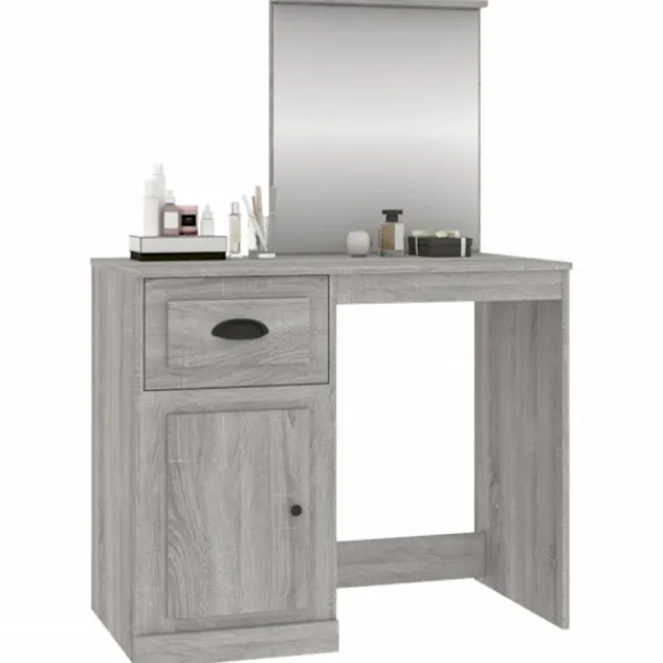 vidaXL Sminkbord>Sminkbord med spegel grå sonoma 90x50x132,5 cm konstruerat trä