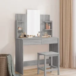 vidaXL Sminkbord>Sminkbord med spegel grå sonoma 96x39x142 cm