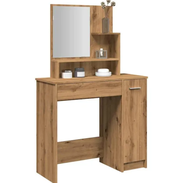 vidaXL Sminkbord>Sminkbord med spegel hantverksmässig ek 86,5x35x136 cm