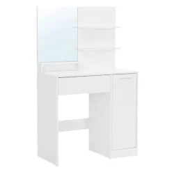 Sminkbord>Sminkbord med spegel, hyllor och förvaringsskåp