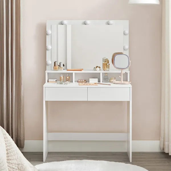 Vasagle Sminkbord>Sminkbord med spegel och LED-belysning – Vit
