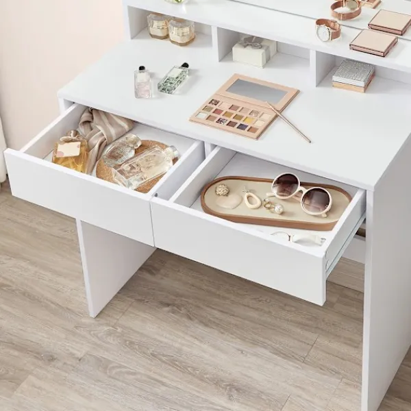 Vasagle Sminkbord>Sminkbord med spegel och LED-belysning – Vit