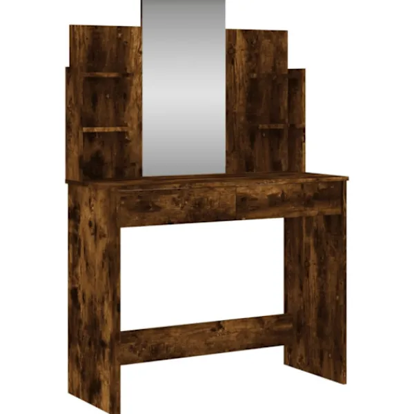 vidaXL Sminkbord>Sminkbord med spegel rökfärgad ek 96x39x142 cm