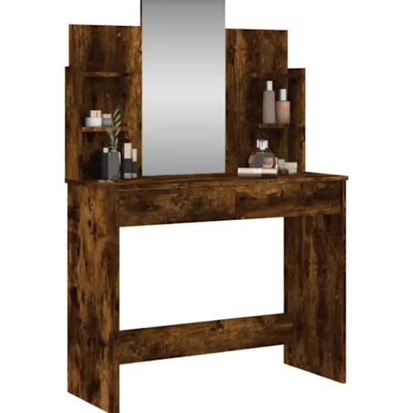 vidaXL Sminkbord>Sminkbord med spegel rökfärgad ek 96x39x142 cm