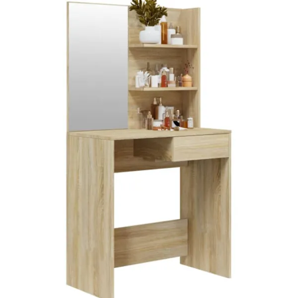 vidaXL Sminkbord>Sminkbord med spegel sonoma-ek 74,5x40x141 cm
