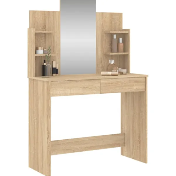 vidaXL Sminkbord>Sminkbord med spegel sonoma-ek 96x39x142 cm