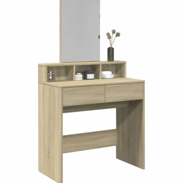 vidaXL Sminkbord>Sminkbord med spegel sonoma-ek 80x41x144,5 cm