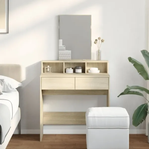 vidaXL Sminkbord>Sminkbord med spegel sonoma-ek 80x41x144,5 cm