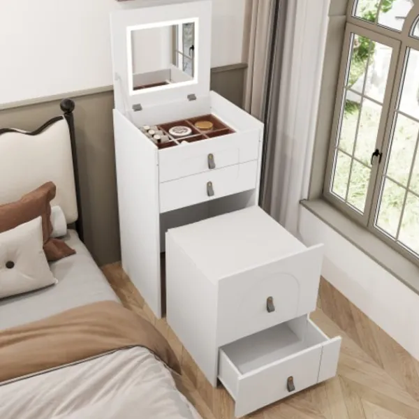 Sminkbord>Sminkbord, multifunktionellt förvaringsbord, med spegel och LED-belysning
