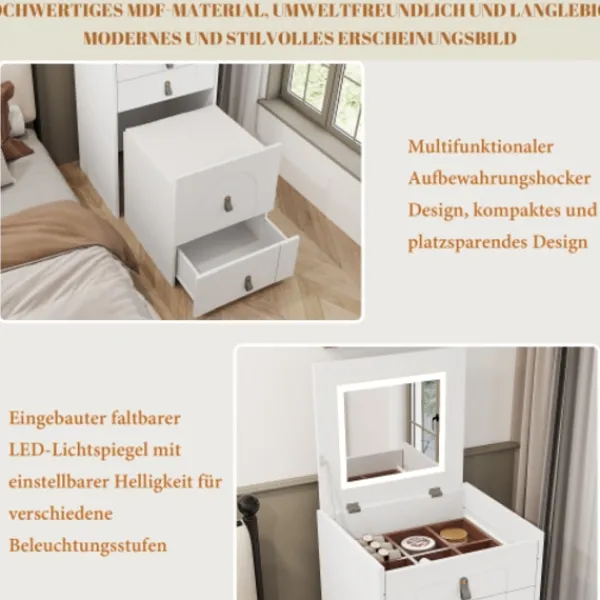 Sminkbord>Sminkbord, multifunktionellt förvaringsbord, med spegel och LED-belysning