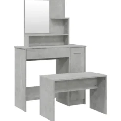 vidaXL Sminkbord>Sminkbord set betonggrå 86,5x35x136 cm