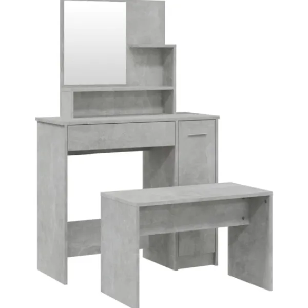 vidaXL Sminkbord>Sminkbord set betonggrå 86,5x35x136 cm