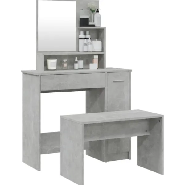 vidaXL Sminkbord>Sminkbord set betonggrå 86,5x35x136 cm