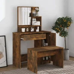 vidaXL Sminkbord>Sminkbord set rökfärgad ek 86,5x35x136 cm