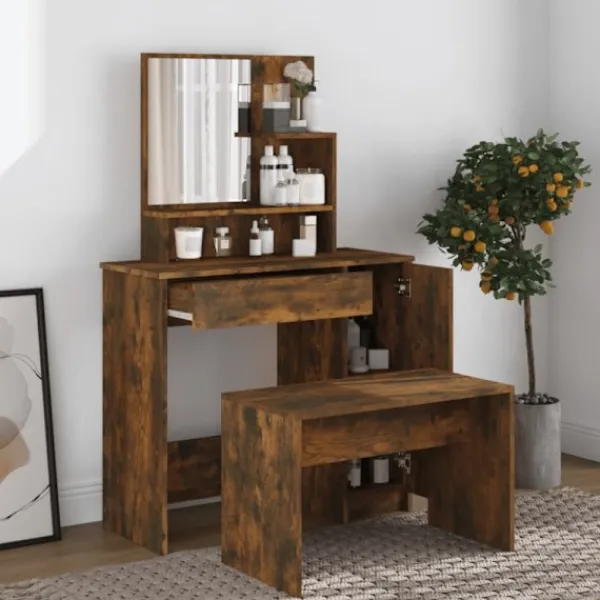 vidaXL Sminkbord>Sminkbord set rökfärgad ek 86,5x35x136 cm