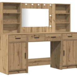 vidaXL Sminkbord>Sminkbordssats med LED 3 pcs Artisan Ek Konstruerat trä