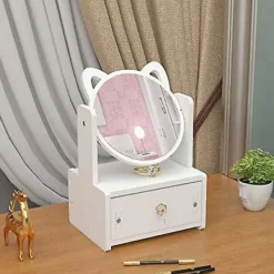 Sminkbord>Sminkförvaring Kosmetisk Förvaringslåda Med Spegel För Badrum, Sminkbord, Toalettbord Och Bänkskiva