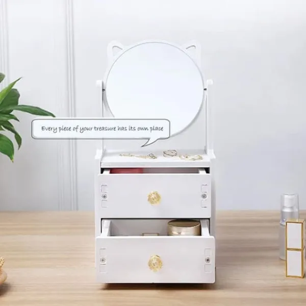 Sminkbord>Sminkspegel - Sminklåda - Kattöronsspegel - Vit
