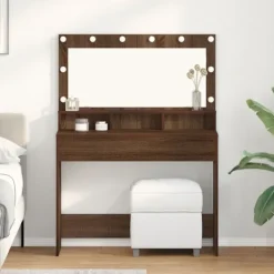 vidaXL Sminkbord>Smyckebord med hylla Brun Ek 100 x 41 x 135 cm Konstruerat trä