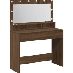 vidaXL Sminkbord>Smyckebord med hylla Brun Ek 100 x 41 x 135 cm Konstruerat trä