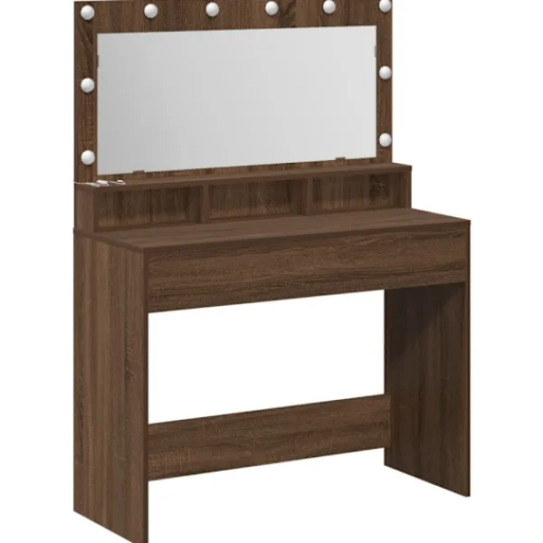 vidaXL Sminkbord>Smyckebord med hylla Brun Ek 100 x 41 x 135 cm Konstruerat trä