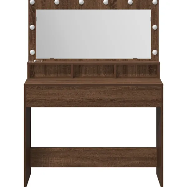vidaXL Sminkbord>Smyckebord med hylla Brun Ek 100 x 41 x 135 cm Konstruerat trä