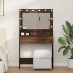 vidaXL Sminkbord>Smyckebord med hylla Brun Ek 75,5 x 41 x 135 cm Konstruerat trä