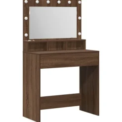 vidaXL Sminkbord>Smyckebord med hylla Brun Ek 75,5 x 41 x 135 cm Konstruerat trä