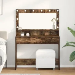 vidaXL Sminkbord>Smyckebord med hylla Rökt ek 100 x 41 x 135 cm Konstruerat trä