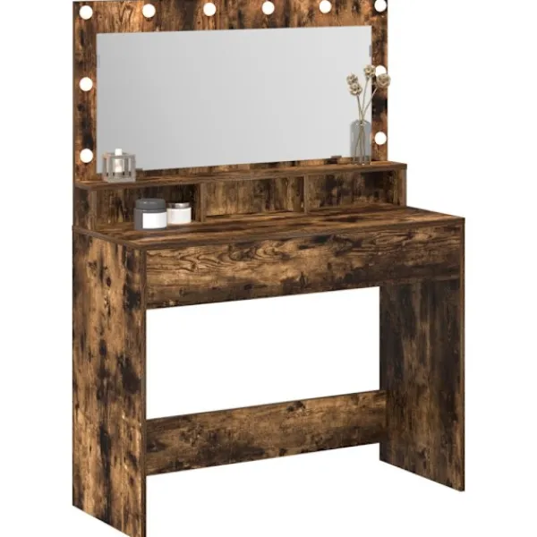 vidaXL Sminkbord>Smyckebord med hylla Rökt ek 100 x 41 x 135 cm Konstruerat trä