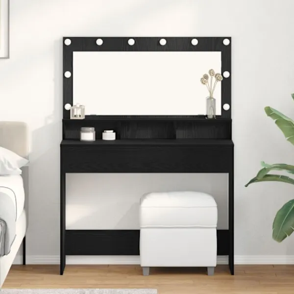 vidaXL Sminkbord>Smyckebord med hylla Svart Ek 100 x 41 x 135 cm Konstruerat trä