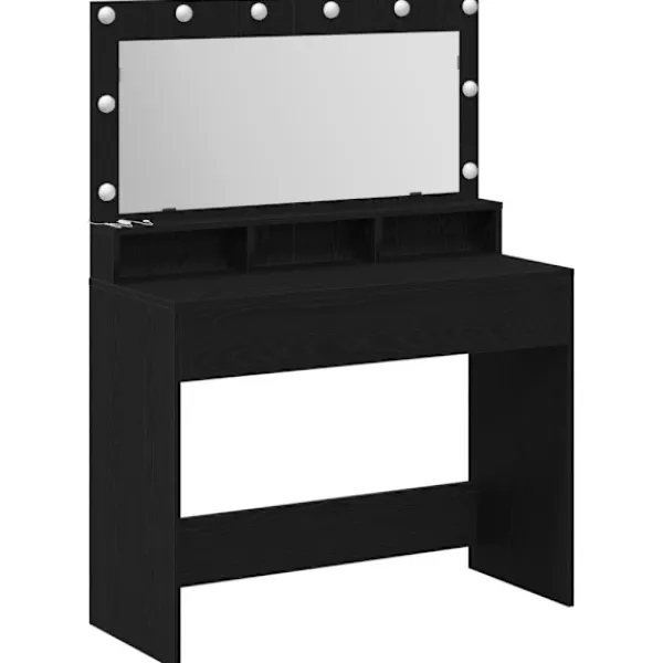 vidaXL Sminkbord>Smyckebord med hylla Svart Ek 100 x 41 x 135 cm Konstruerat trä