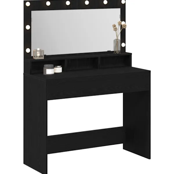vidaXL Sminkbord>Smyckebord med hylla Svart Ek 100 x 41 x 135 cm Konstruerat trä