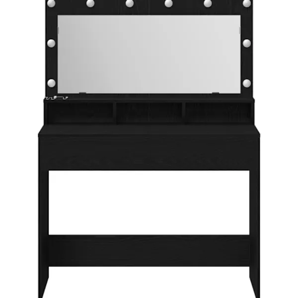 vidaXL Sminkbord>Smyckebord med hylla Svart Ek 100 x 41 x 135 cm Konstruerat trä
