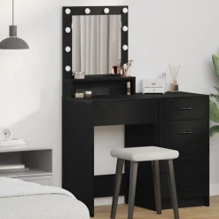 vidaXL Sminkbord>Smyckebord med hylla Svart Ek 50 x 41 x 135 cm Konstruerat trä