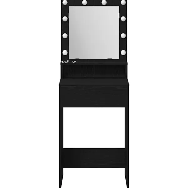 vidaXL Sminkbord>Smyckebord med hylla Svart Ek 50 x 41 x 135 cm Konstruerat trä
