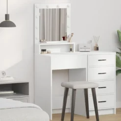 vidaXL Sminkbord>Smyckebord med hylla Vit 50 x 41 x 135 cm Konstruerat trä