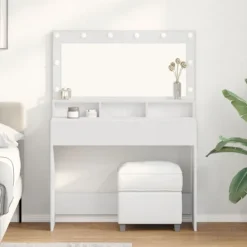vidaXL Sminkbord>Smyckebord med hylla Vit 100 x 41 x 135 cm Konstruerat trä