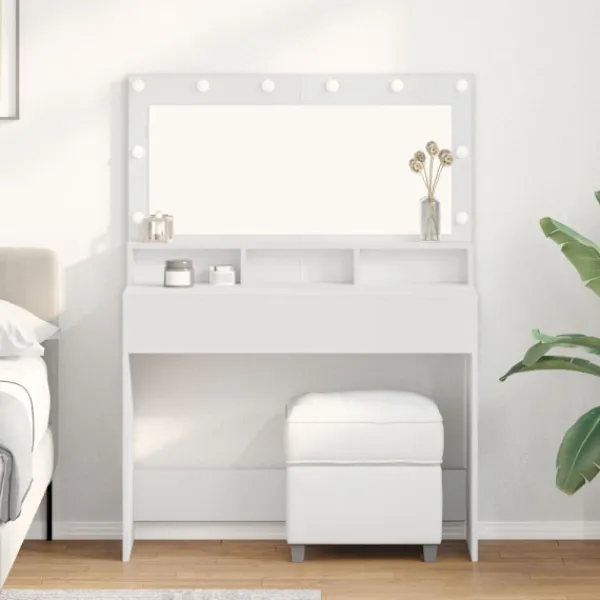 vidaXL Sminkbord>Smyckebord med hylla Vit 100 x 41 x 135 cm Konstruerat trä