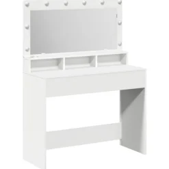 vidaXL Sminkbord>Smyckebord med hylla Vit 100 x 41 x 135 cm Konstruerat trä