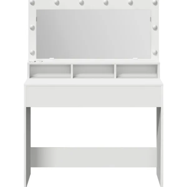 vidaXL Sminkbord>Smyckebord med hylla Vit 100 x 41 x 135 cm Konstruerat trä