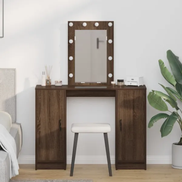 vidaXL Sminkbord>Smyckebord med lagring Brun 102 x 33 x 135 cm Konstruerat trä