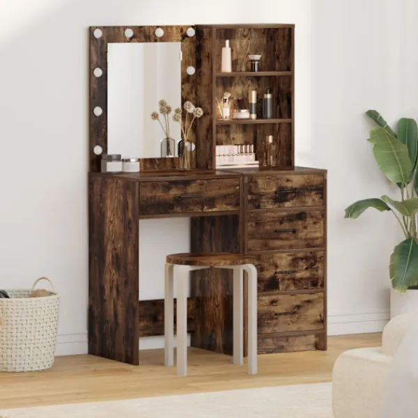 vidaXL Sminkbord>Smyckebord med låda 2 pcs Brun 50 x 41 x 135 cm Konstruerat trä