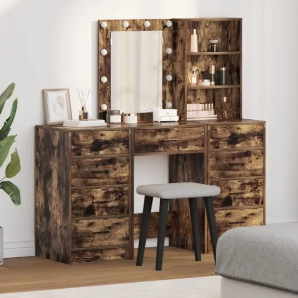 vidaXL Sminkbord>Smyckebord med låda 3 pcs Brun 40 x 41 x 135 cm Konstruerat trä